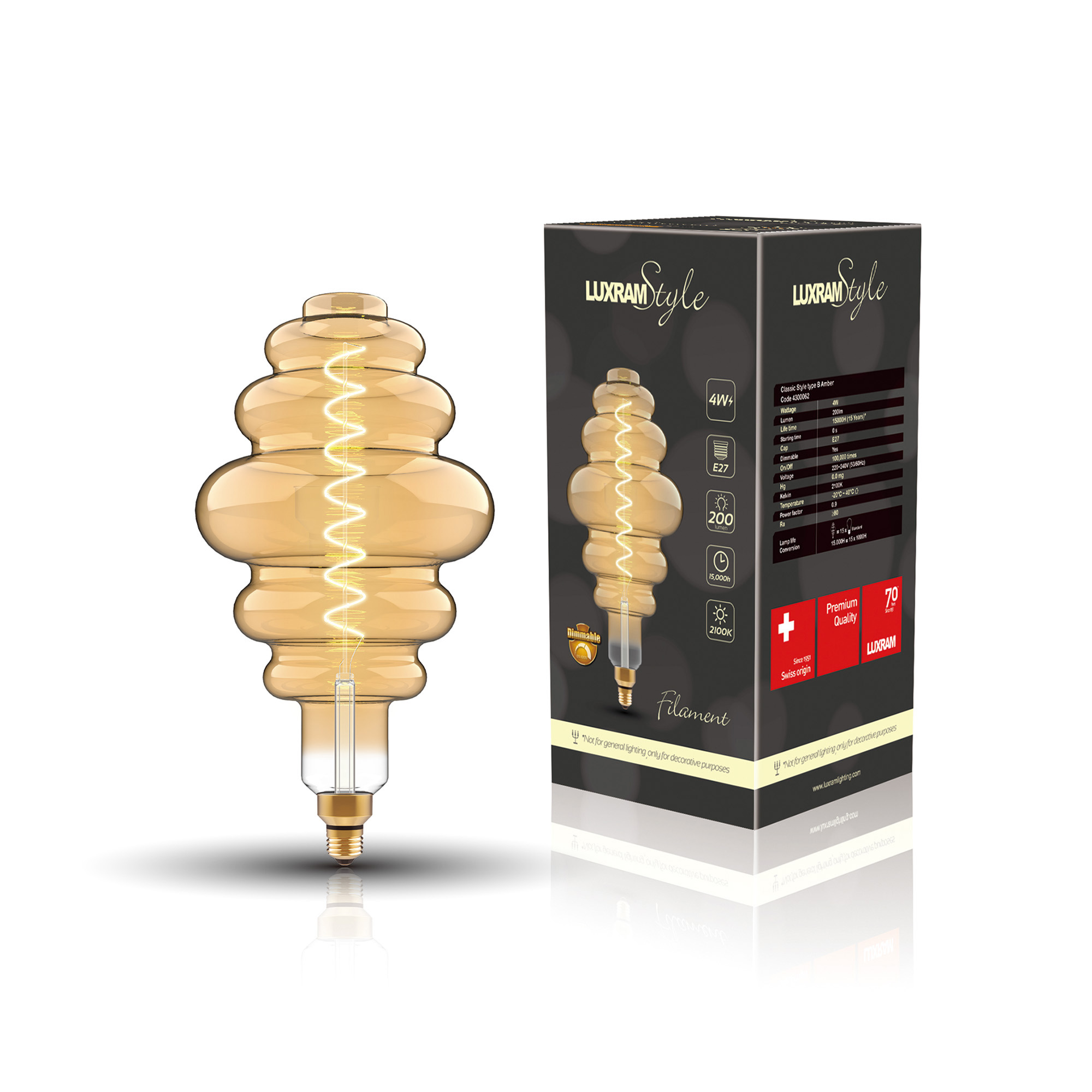 Classic Style LED Type B E27 Dimmable 4W 2100K 200lm 4300062  Luxram Classic Style